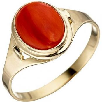 Goldring Damen JOBO 333 Gelbgold Koralle Rot, Ø 56 mm