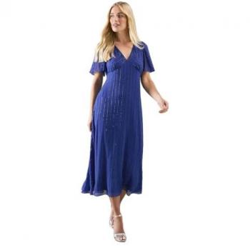 Women’s Mini Beaded V‑Neck Midi (Cobalt)