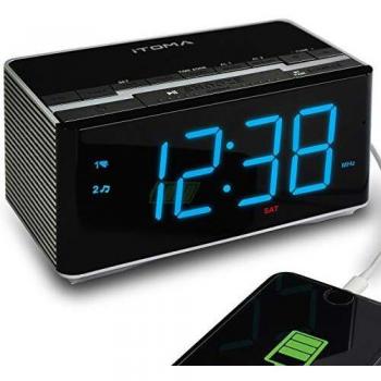 Enceinte de réveil avec radio FM, double alarme, chargeur USB pour téléphone portable et gradateur automatique