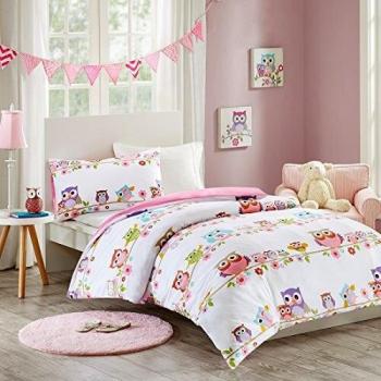 White/Pink Owl Family Printed Duvet Cover Set