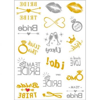 Tatuajes Transitorios Dorados y Plateados Equipo Bride Tribe