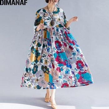 DIMANAF Plus Size Loose Floral Dress