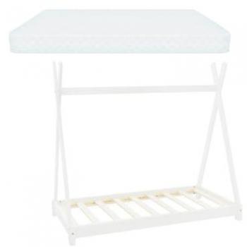 Cama tipi de madera de pino blanca con colchón Oeko-Tex 80x160 cm