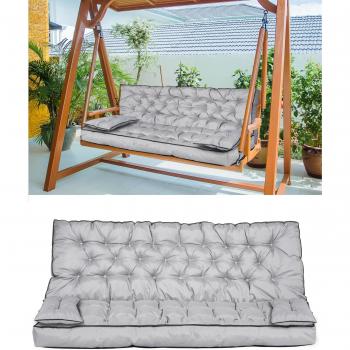 Buitenbank kussen met hoge kant en passepoel, waterdichte swing met gebonden touwden + mini kussens 100x60x50 cm grijs leren textuur