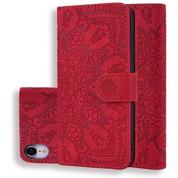 Étui cuir PU rouge Mandala – Portefeuille flip pour iPhone XR 6,1