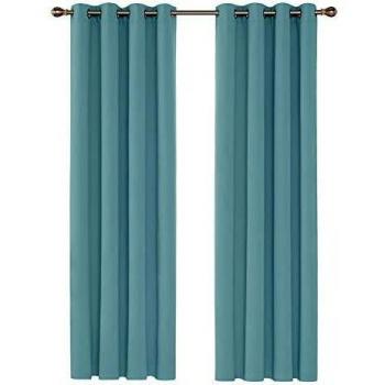 Deconovo Thermogardine Ösen Gardinen Schlafzimmer 290x140 cm Blickdicht Himmelblau 2er Set