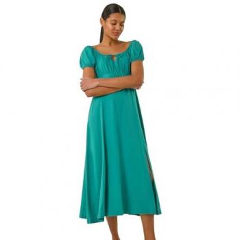 Robe Midi à Manches Ballon 48 Vert