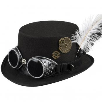 Chapeau Steampunk Noir avec Plumes pour Adultes
