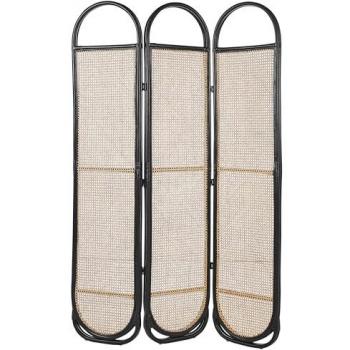 Biombo de Ratán Natural y Madera Clara/Negro 3 Paneles 118 x 180 cm Cortona