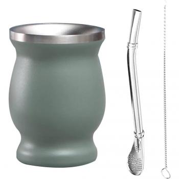 Solid Color Stainless Steel Yerba Mate Teacup, 8oz with Straw Brush