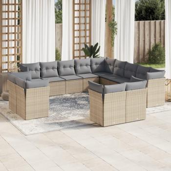 VidaXL 13-Piece Beige Poly Rattan Sofa Set with Cushions