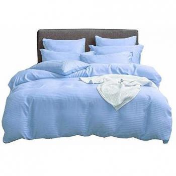 UMI Essentials Classic Satin Striped Duvet Cover Set in Light Blue (Double Size)