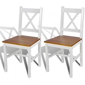 Rustic Brown and White Pinewood Dining Chairs (Set of 2)