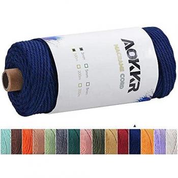 AOKKR 100 m Dunkelblaues Baumwoll-Makrameegarn (3 mm) für Wandbehänge