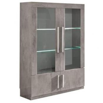 Clark Vitrine 4 portes marbre laqué, poignées métalliques et LEDs – Boutique Altobuy