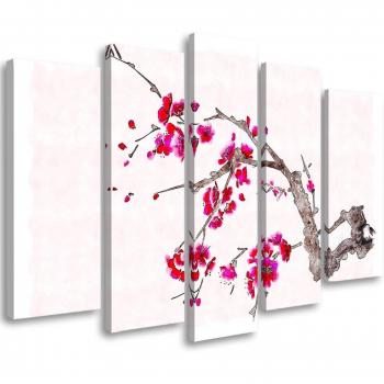 Japanese Cherry Blossom Landscape Canvas Set – 5 Panels (100x70cm) Pink