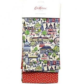 Red & Warm Cream Cath Kidston London View Tea Towels – 100% Cotton Pair