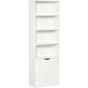 Estantería Librería Blanca HOMCOM con 4 Compartimentos y Armario 59x29x180 cm