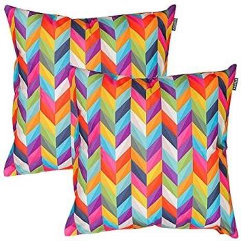 Orange Rainbow Herringbone Outdoor Cushion