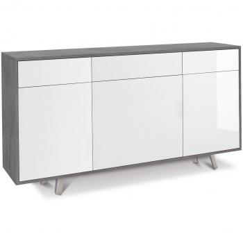 Mobile Madia Quadrante 3 ante 3 cassetti push-pull, dimensioni: 92 x 164 x 41 cm, struttura in cemento e frontale bianco lucido