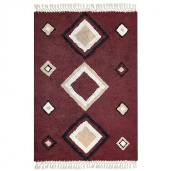 Red Cotton Area Rug 160 x 230 cm Rectangular with Tassels Diamond Pattern Boho Oriental Style