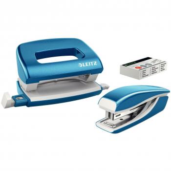 Leitz WOW Range Mini Stapler and Hole Punch Set with P2 N°10 Staples, Blue