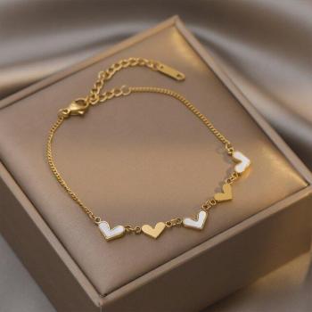 Natural Shell Heart Charm 316L Stainless Steel Anklet for Women
