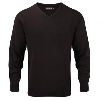 XL Black Russell Collection V-Vee Cotton Blend Jumper