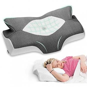 Oreiller Ergonomique Elviros, Forme Orthopédique Anti Douleur, Gris Foncé