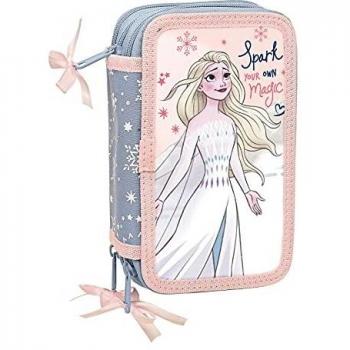 Safta Estuche Escolar con 36 Útiles Incluidos de Frozen II Magical Seasons, 125x55x195 mm, Gris Azulado/Rosa Claro
