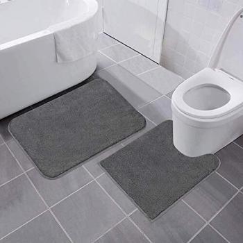 Non Slip Bath Mat Set 2 Piece Thickened Bathroom Mat Set Absorbent Ultra Soft Bath and Pedestal Toilet Mat Set Fluffy Microfiber Toilet Rug