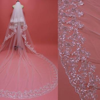 3 Meter Long Luxury Wedding Veil with Lace Edge and Comb