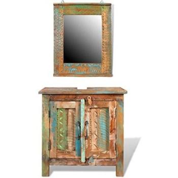 Reclaimed Solid Wood Vanity Cabinet Set with Mirror