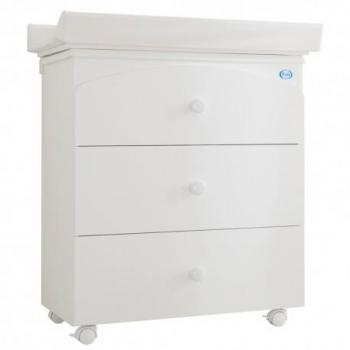 Bagnetto in legno tre cassetti Pali Bianco completo di imbottitura cambio pannolino e vaschetta interna bagnetto