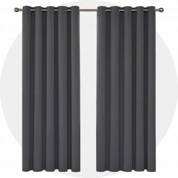 Deconovo Ösenvorhang Verdunkelung 2er Set 229x168 cm Dunkelgrau