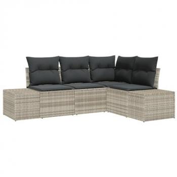 Light Grey Poly Rattan Garden Sofa Collection (4 Pieces) with Cushions