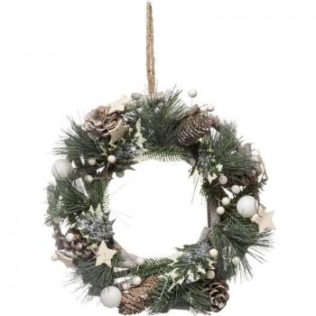 Couronne décorative de Noël en bois avec branches et déco cocon nature