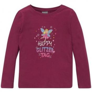 Mädchen Langarmshirt von KIDSWORLD Happy Glitzer Tag, lang, hüftlange Passform, Rundhalsausschnitt