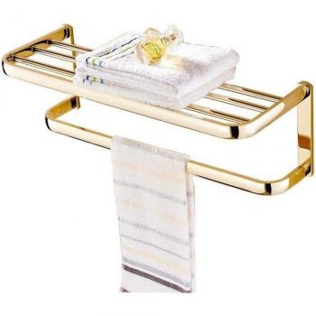 Gold Brass Bathroom Set with Glass Shelf and Soap Basket