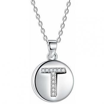 Collier Lettre Initiale T, Argent 925 avec Zircon