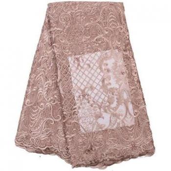 African Lace Fabric with Beads and Stones
