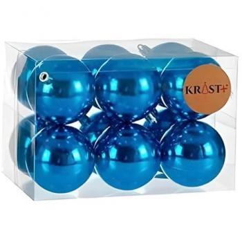 Set di Ornamenti Natalizi Blu Ø 7 cm (12 Unità) in Plastica