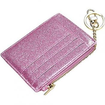 Ehsbuy Slim Credit Card Holder Wallet RFID Blocking Leather Zipper Coin Purse Keychain Wallet for Women & Men