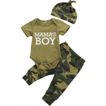 T-Shirt à messages et pantalon camouflage pour nouveau-né avec chapeau