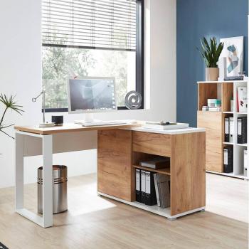 Lomadox GENT-01 Bürokombination, Schreibtisch und Aktenschrank in Navarra Eiche Nb. und Weiß