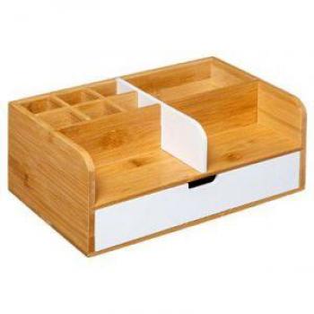 Organisateur de maquillage avec tiroir en bambou blanc