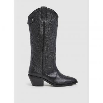 Botas cowboy de piel genuina con detalles en costuras