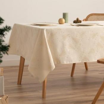 Mantel Navidad Rectangular Jacquard Hilo Dorado 140x240 cm Color Crudo