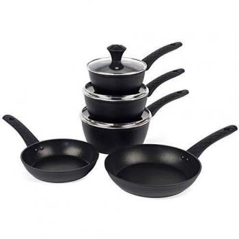 De Buyer BW07523AR Diamond Tech Gold Edition 5-Piece Stainless Steel Pan Set, Black