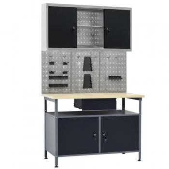 VidaXL Workbench with Three Wall Panels and One Cabinet